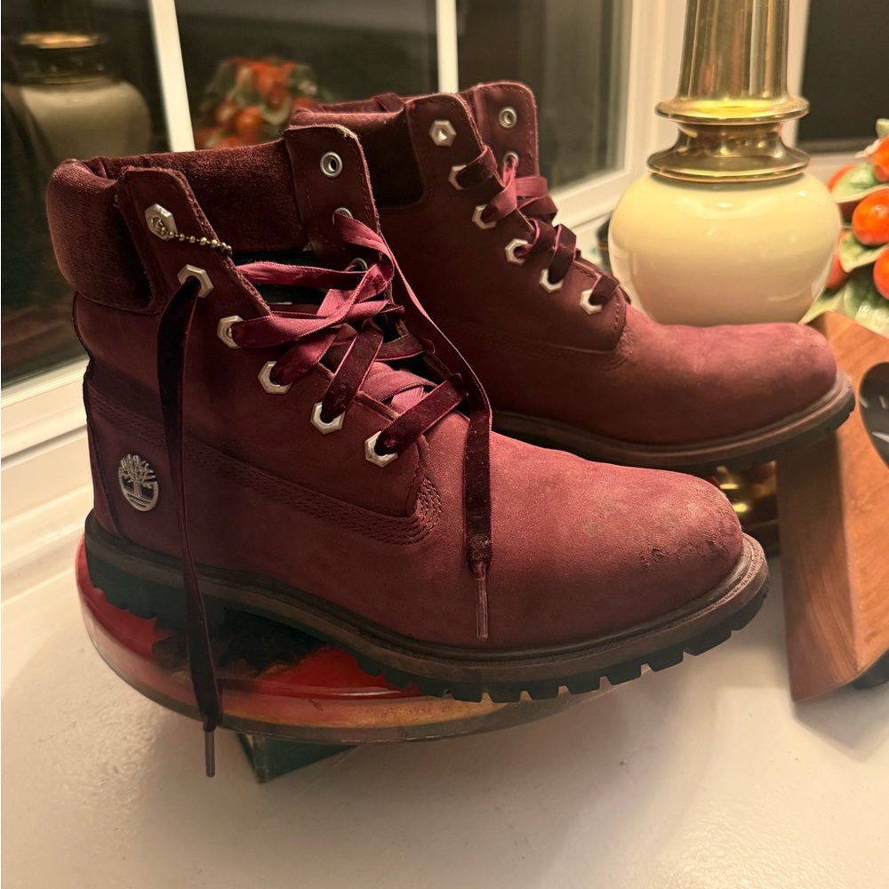Velvet Top Timberland Wine Maroon Boots